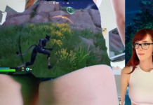 An image of Morgpie, a Twitch streamer, playing games via a green screen of her butt. There