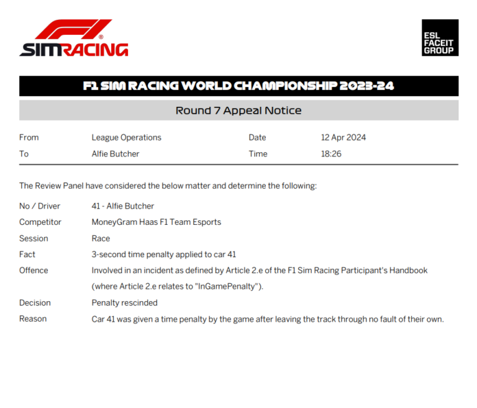 2023-24 Round 7 Race Appeal No 52 - Car 41