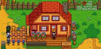 Stardew Valley - a farmer holds a modded 