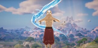 Avatar Aang in the Avatar state floating in the sky