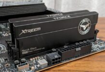 Teamgroup T-Force Xtreem DDR5 memory installed in a motherboard