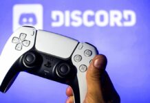 In this photo illustration, a PlayStation 5 controller seen with a Discord logo in the background. 