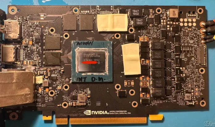 (Image of GTX 2070 Prototype): A close-up photo of an Nvidia graphics card with the GTX 2070 branding, showcasing a different design element compared to the released RTX 2070.