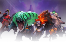 Foour characters fromo Dota 2. Axe, Tidehunter, Lion, and Underlord.