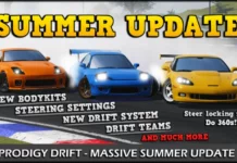 Screenshot of Prodigy Drift gameplay on Roblox showing a customized drift car