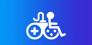 The game accessibility icon, depicting the disability symbol woven in with a game controller, is displayed in white against a blue background.