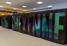 The decommissioned Cheyenne Supercomputer, emblazoned with a 