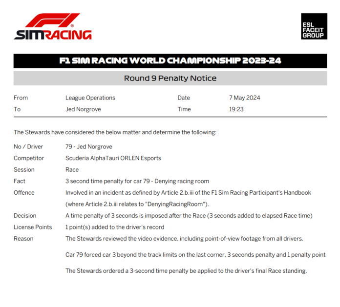 2023-24 Round 9 Race Offence No 472 - Car 79