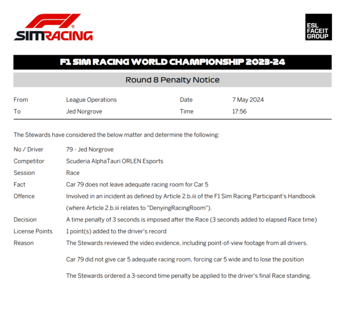 2023-24 Round 8 Race Offence No 471 - Car 79