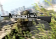In-game action shot of the JAK Patriot, the coveted M16 conversion kit in MW3 and Warzone, ready for combat
