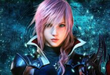Final Fantasy XIII heroine Lightning facing the viewer wearing a set of black armor